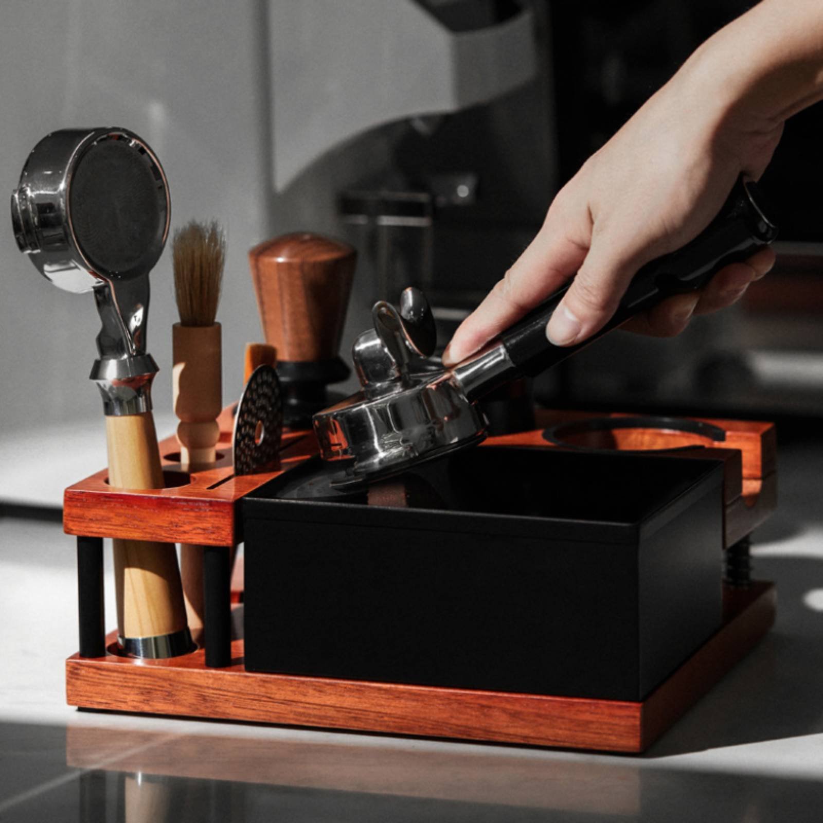 Home Barista - 우드 탬핑 스테이션 다기능 포터필터 도크