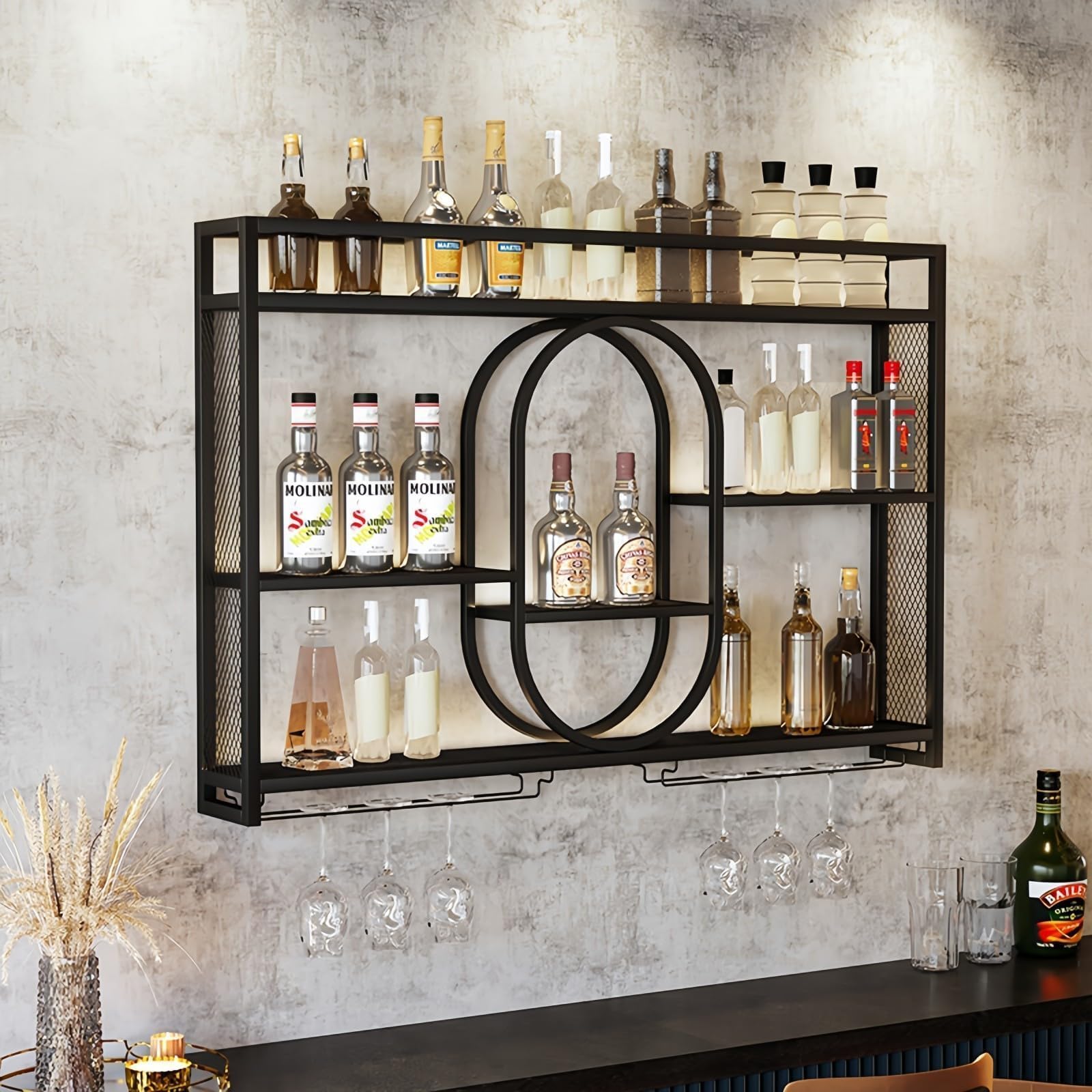 Home Bar Shelves - 39인치 업그레이드 금속 벽걸이 와인랙, 3단